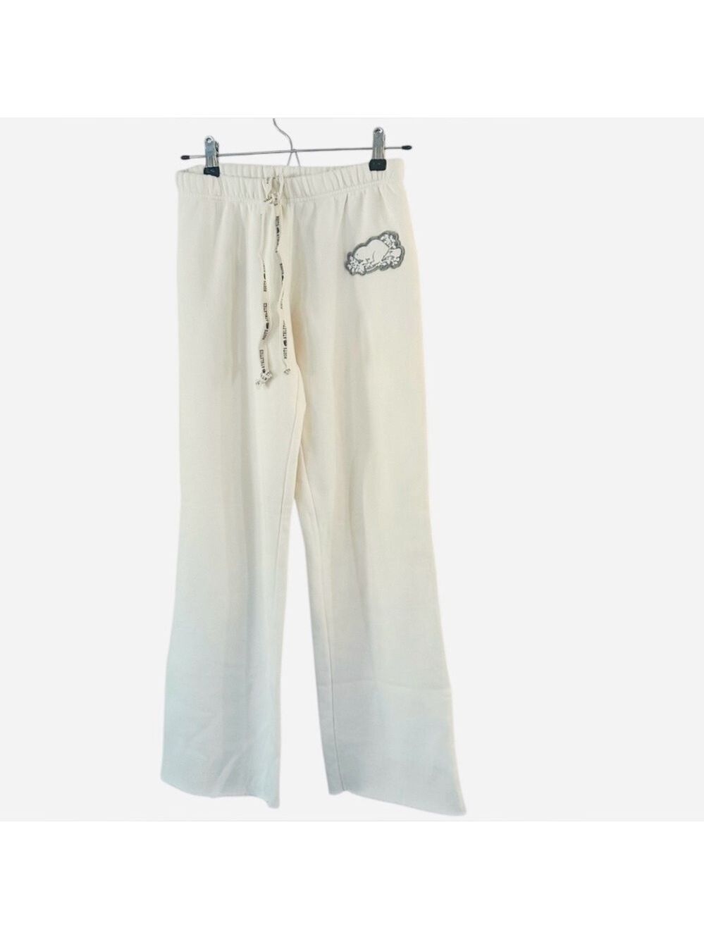 ROOTS Straight Leg Sweatpants Cream with grey " ROOTS" Logo on rear